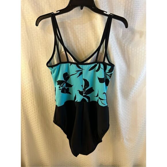 Trimshaper 14 slimming bathing suit large turquoise black swimsuit double straps - Picture 3 of 7